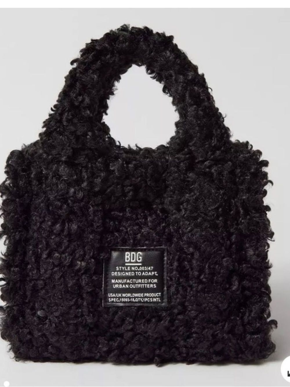 BDG Black Faux Shearling Mini Tote with Chain Strap new with tags
